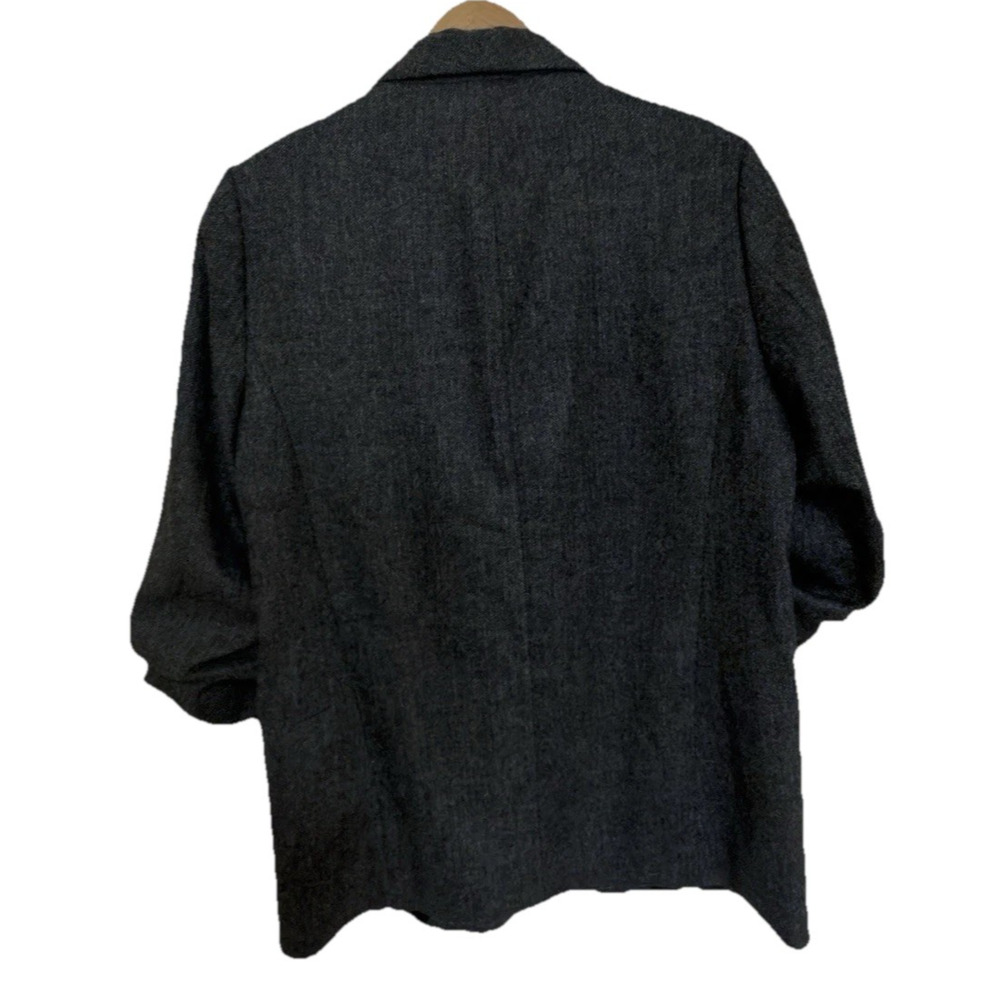 Zara Woman XL Gray Herringbone Ruched Sleeves Blazer Preppy Staple Classic $119 - Picture 9 of 13